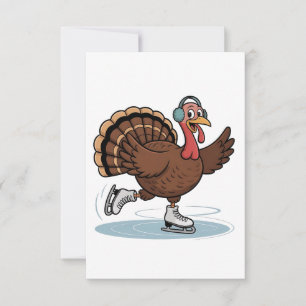 Turkey Ice Skating Thanksgiving Gobbler Thank You Card