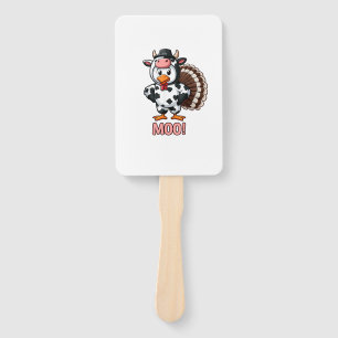 Turkey In Cow Costume, Moo Funny Thanksgiving _1 Hand Fan