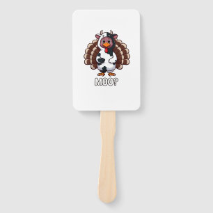 Turkey In Cow Costume, Moo Funny Thanksgiving _2_1 Hand Fan
