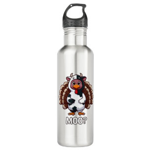 Turkey In Cow Costume, Moo Funny Thanksgiving _2_1 Stainless Steel Water Bottle