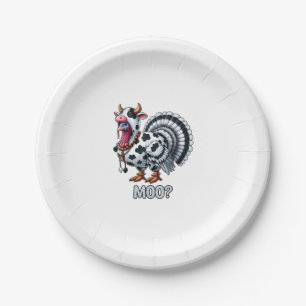 Turkey In Cow Costume, Moo Funny Thanksgiving _2 Paper Plates