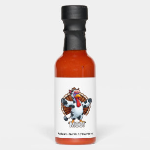 Turkey In Cow Costume, Moo Funny Thanksgiving _3 Hot Sauces