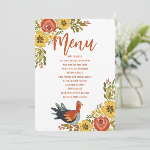 Turkey in the Garden Thanksgiving Menu Invitation