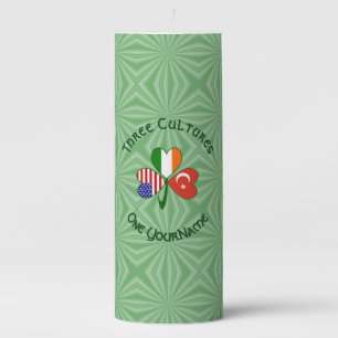 Turkey Ireland USA Shamrock Flag Personalized Pillar Candle