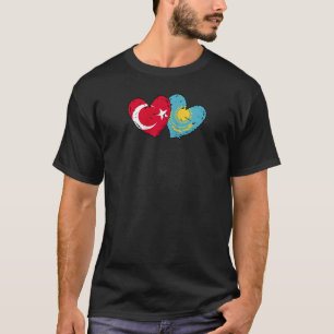 Turkey Kazakhstan Flag Heart Turkish Kazakh Friend T-Shirt