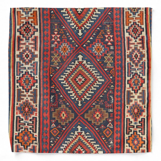 Turkey Kilim Aztec Red Blue Tan  Bandana (Front)