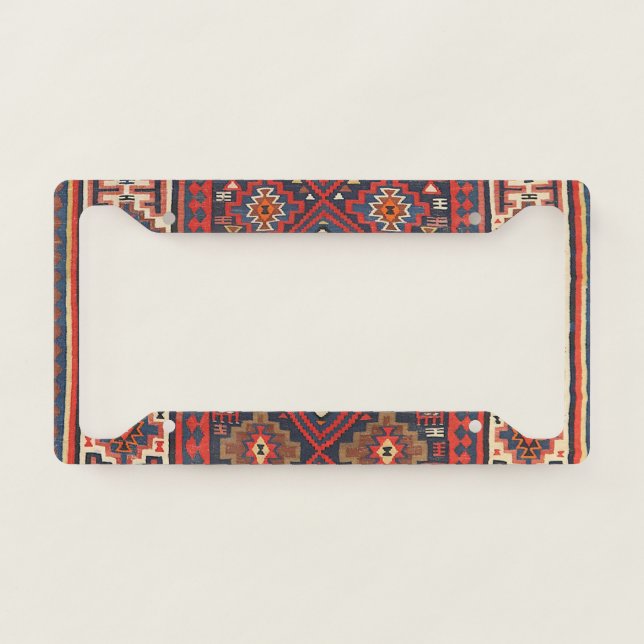 Turkey Kilim Aztec Red Blue Tan  License Plate Frame (Front)