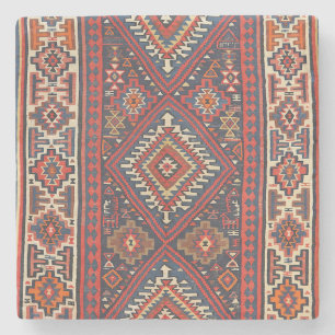 Turkey Kilim Aztec Red Blue Tan  Stone Coaster