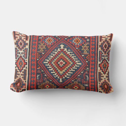 Turkey Kilim Aztec Red Blue Tan Throw Pillow