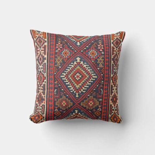 Turkey Kilim Aztec Red Blue Tan Throw Pillow