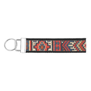 Turkey Kilim Aztec Red Blue Tan Wrist Keychain