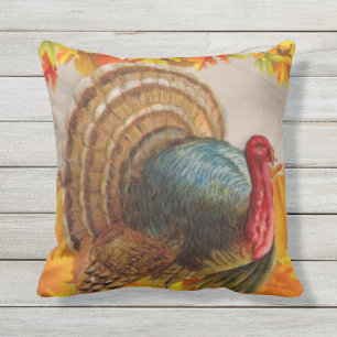Turkey leaves pumpkins outdoor pillow