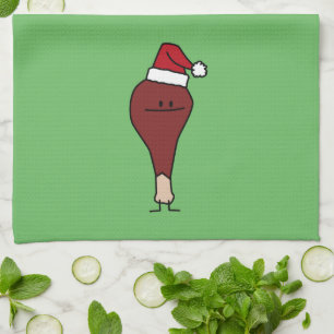 Turkey Leg wearing a Santa Hat Christmas holidays Kitchen Towel