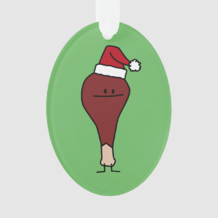 Turkey Leg wearing a Santa Hat Christmas holidays Ornament