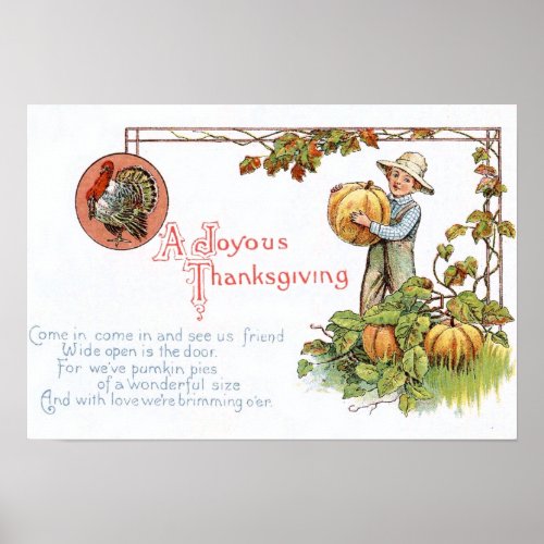 Turkey Little Boy Pumpkin Patch Poster