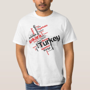 Turkey Map and Cities Word Cloud T-Shirt