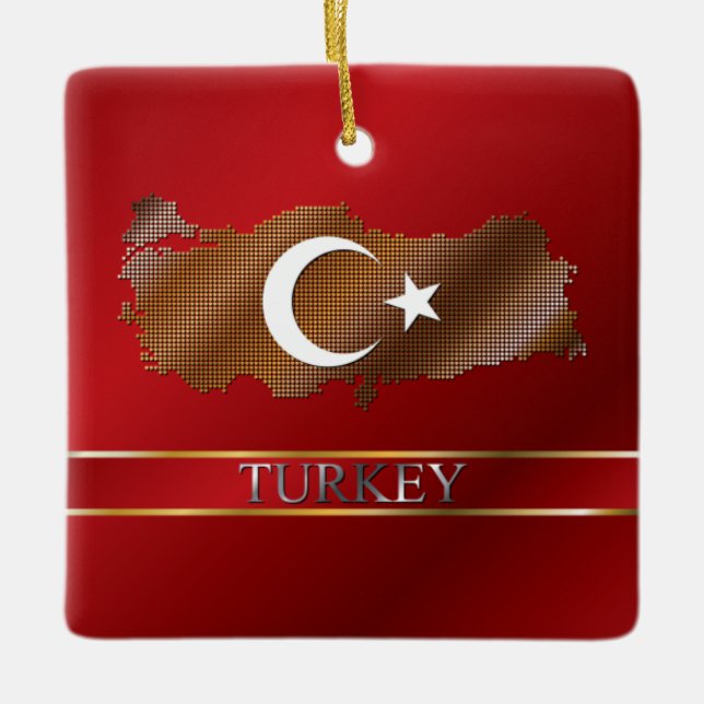 Turkey Map and Turkish Flag Metallic Gold Ceramic Ornament (Front)