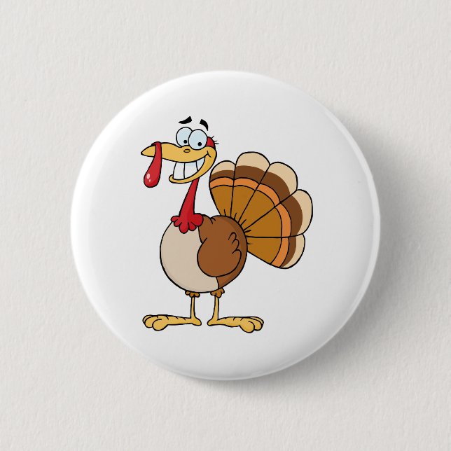 Turkey Mascot Cartoon Character Button (Front)