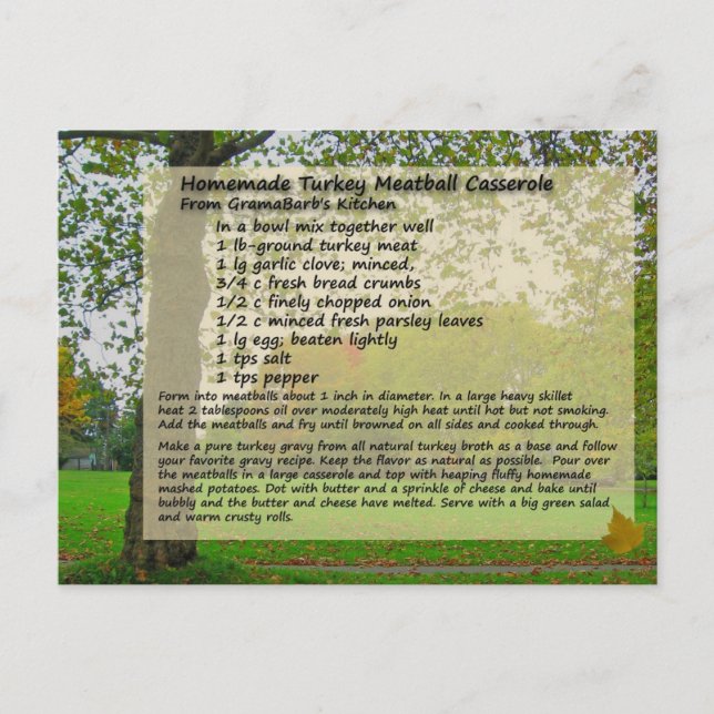 Turkey Meatball Casserole Postcard (Front)