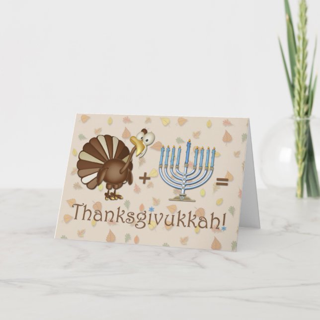 Turkey, Menorah, Humorous Thanksgivukkah Greeting Holiday Card (Front)