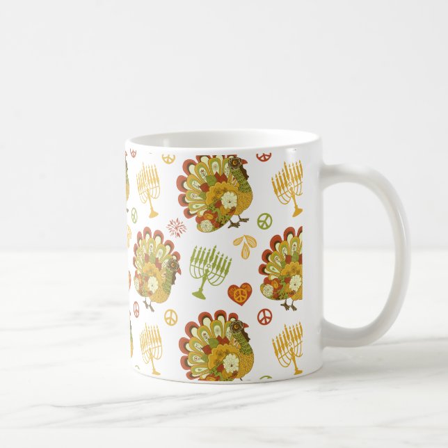 Turkey Menorah Pattern Thanksgiving Hanukkah Coffee Mug (Right)