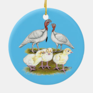 Turkey Mini White Family Ceramic Ornament