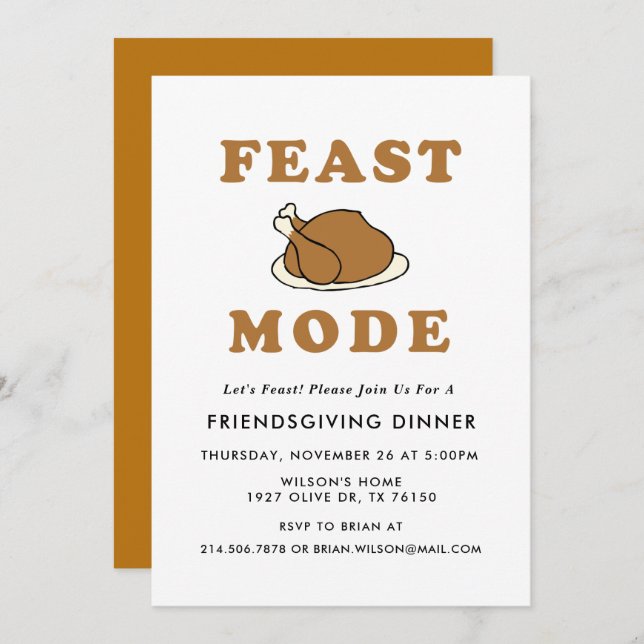 Turkey Modern Friendsgiving Party Invitation (Front/Back)
