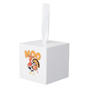 Turkey Moo Cow Costume Funny Thanksgiving Turkey D Cube Ornament