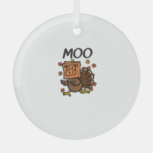 Turkey Moo Cow Costume Funny Thanksgiving Turkey D Glass Ornament