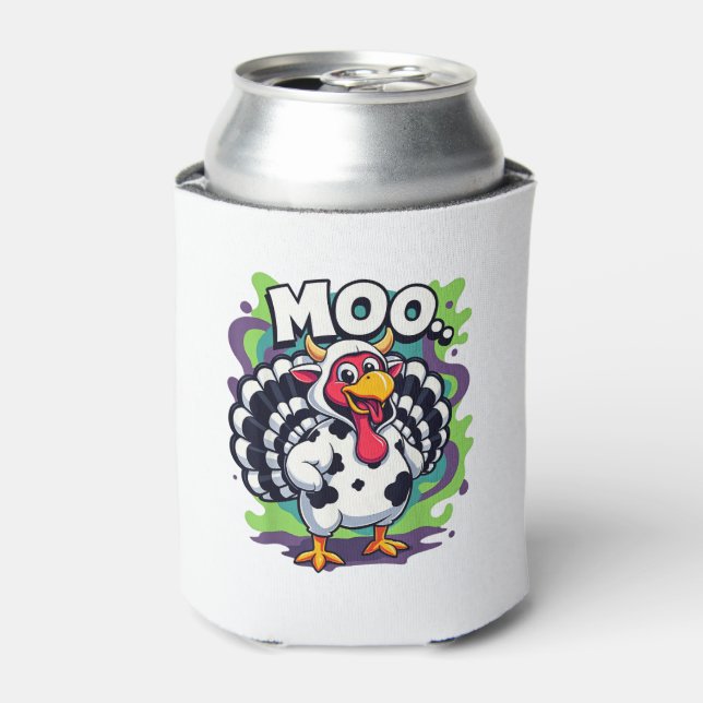 Turkey Moo Cow Funny Thanksgiving - Cute Turkey Mo Can Cooler (Can Front)