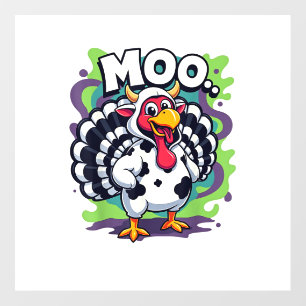 Turkey Moo Cow Funny Thanksgiving - Cute Turkey Mo Wall Decal