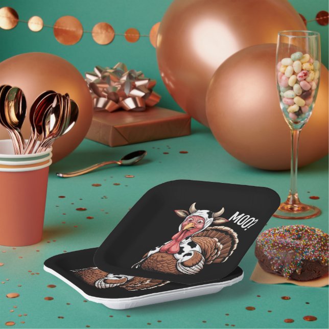 Turkey Moo Funny Thanksgiving  Paper Plates (Multi)
