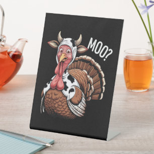 Turkey Moo Funny Thanksgiving Pedestal Sign