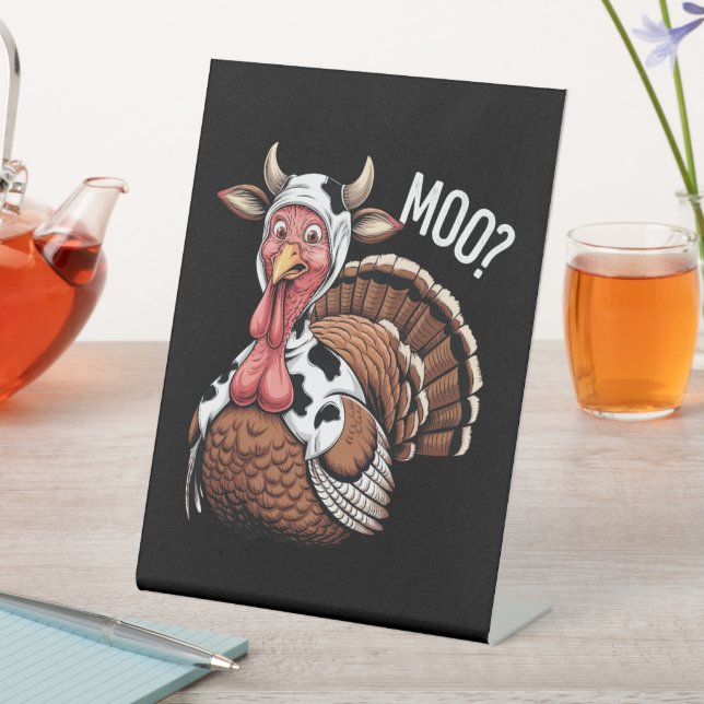 Turkey Moo Funny Thanksgiving  Pedestal Sign (In SItu)