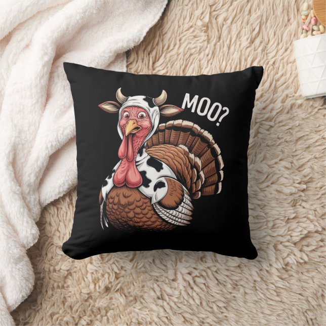 Turkey Moo Funny Thanksgiving  Throw Pillow (Blanket)