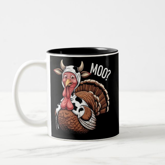 Turkey Moo Funny Thanksgiving  Two-Tone Coffee Mug (Left)