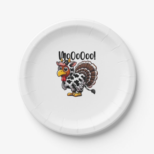 Turkey Moo Funny Turkey Cow Thanksgiving  Paper Plates (Front)
