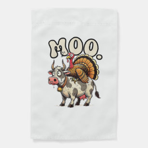 Turkey Moo Riding Cow Funny Thanksgiving Garden Flag