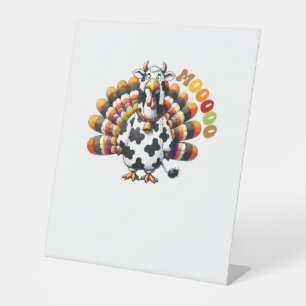 Turkey Moo Thanksgiving Cow Turkey Humor Funny _2 Pedestal Sign