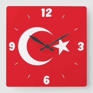 Turkey National Flag Patriotic Square Wall Clock