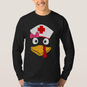 Turkey Nurse Thanksgiving Scrub Nursing Turkey Fac T-Shirt
