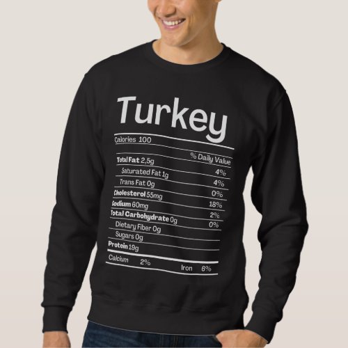Turkey Nutrition Facts Funny Nutrition Thanksgivin Sweatshirt