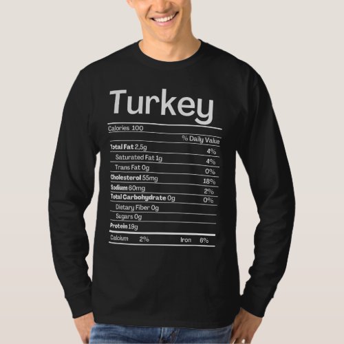 Turkey Nutrition Facts Funny Nutrition Thanksgivin T_Shirt