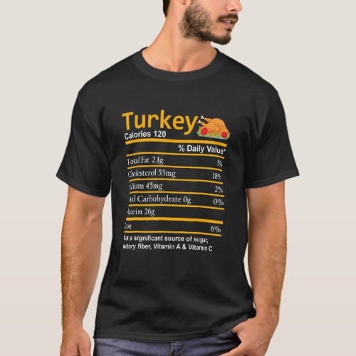 Turkey Nutrition Facts Thanksgiving Funny Turkey D T_Shirt
