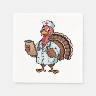 Turkey On a Nursing Scrub Nurse Thanksgiving Napkins