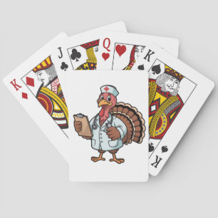 Turkey On a Nursing Scrub Nurse Thanksgiving Poker Cards