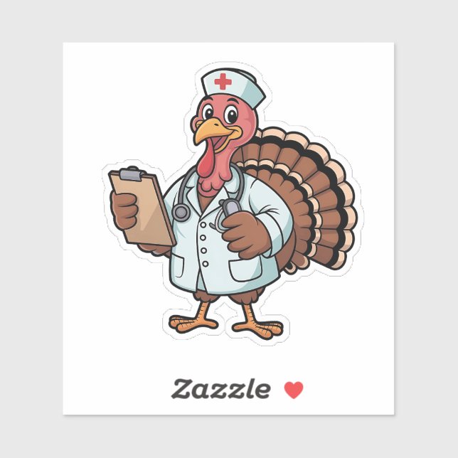Turkey On a Nursing Scrub Nurse Thanksgiving Sticker (Sheet)