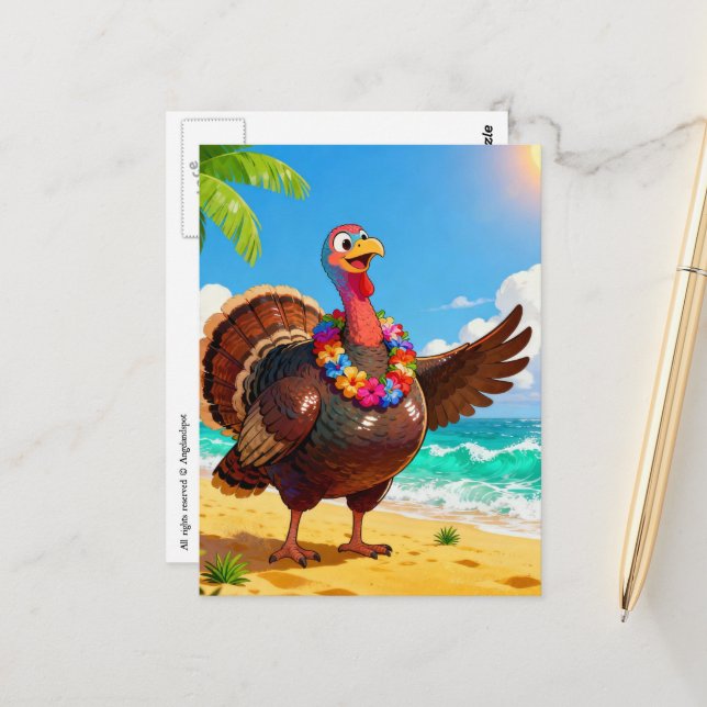 Turkey on a Vacation at the Beach Postcard (Front/Back In Situ)