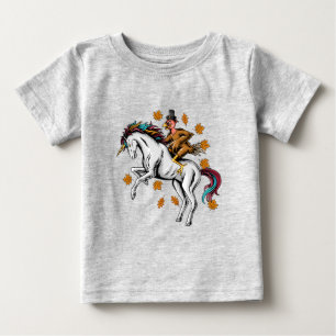 Turkey on Thanksgiving Riding a Unicorn Baby T-Shirt