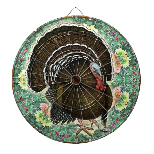 Turkey On the Greens Dartboard With Darts (Front)